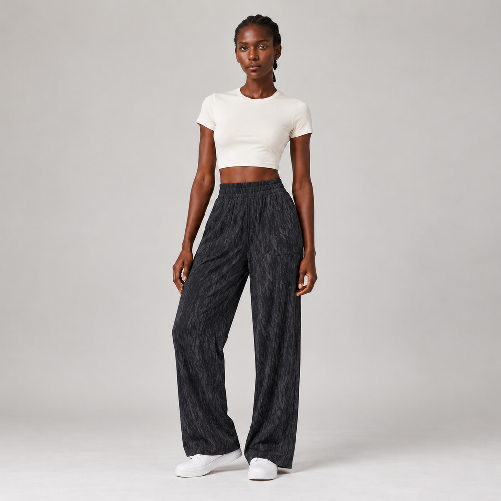 Easyline Wide-Leg Trouser in Charcoal Snake