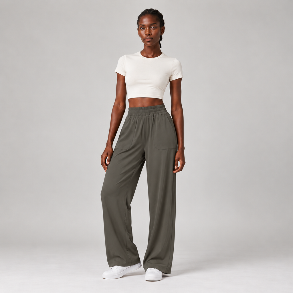 Easyline Wide-Leg Trouser in Dark Khaki