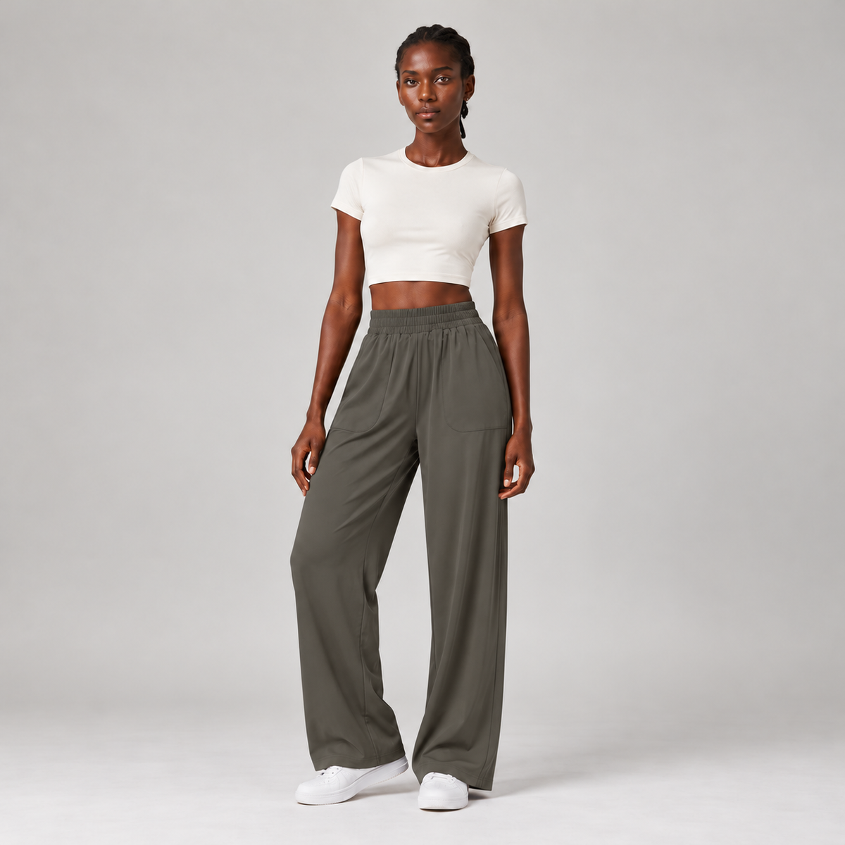 Easyline Wide-Leg Trouser in Dark Khaki