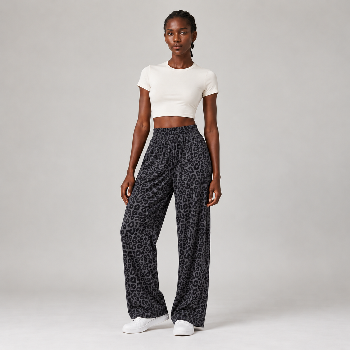 Easyline Wide-Leg Trouser in Grey Leopard