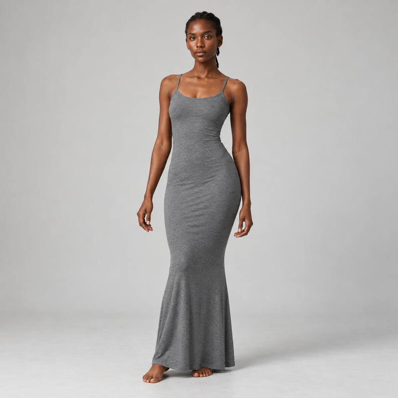 Flute Cami Maxi Dress in Grey Marl