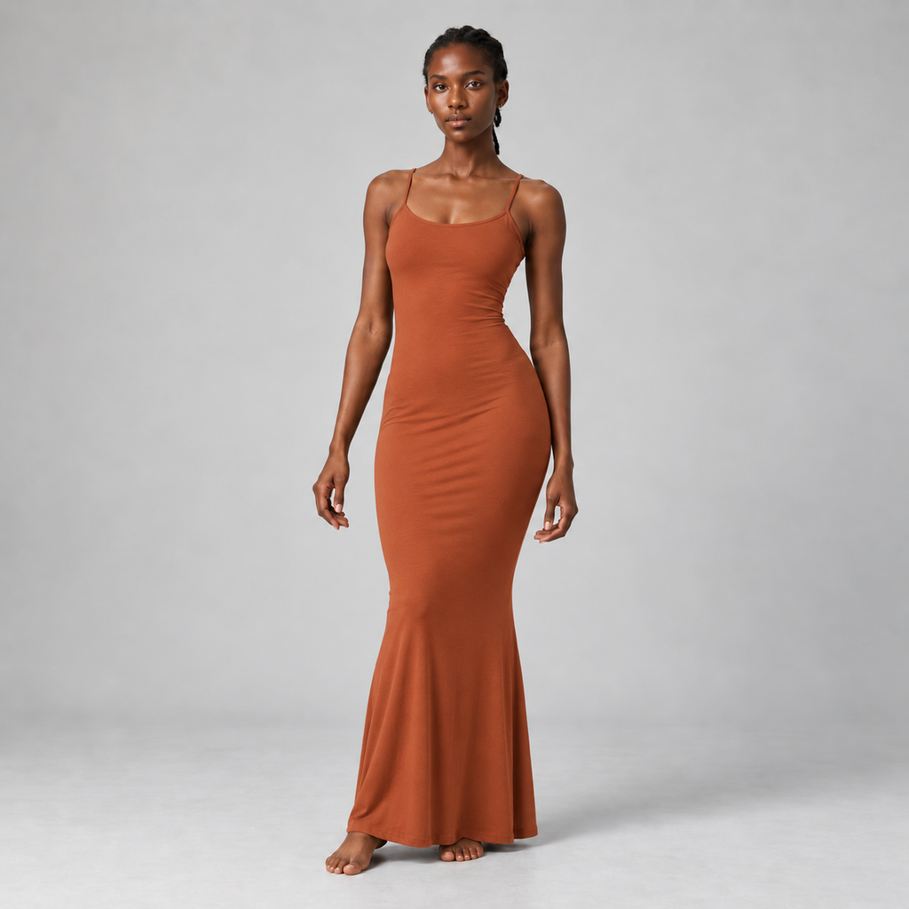 Flute Cami Maxi Dress in Rust