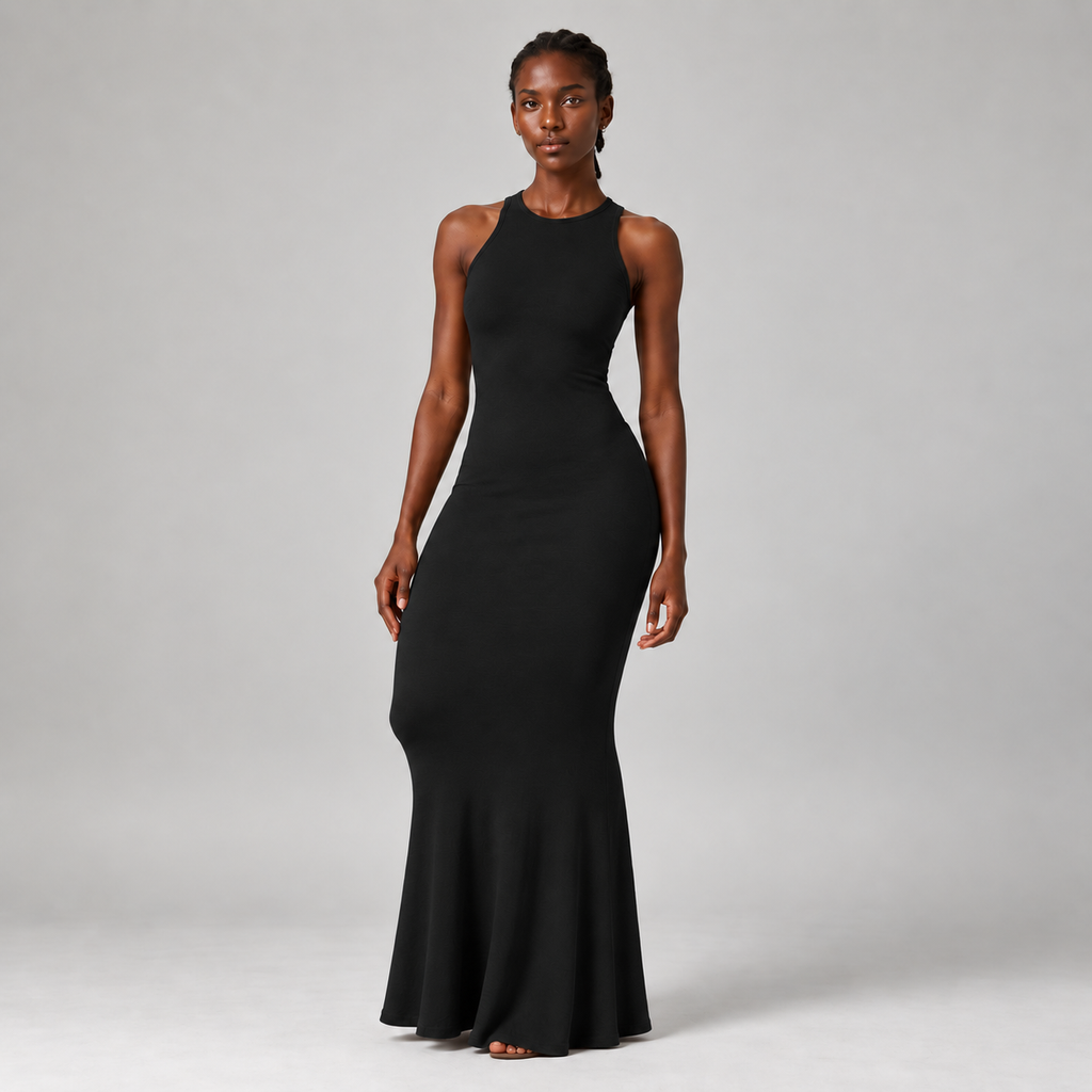 Flute Halter Maxi Dress in Black