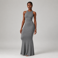 Flute Halter Maxi Dress in Grey Marl