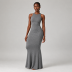 Flute Halter Maxi Dress in Grey Marl