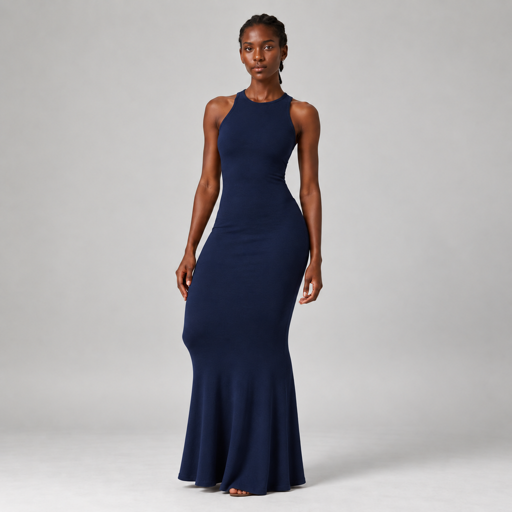 Flute Halter Maxi Dress in Navy