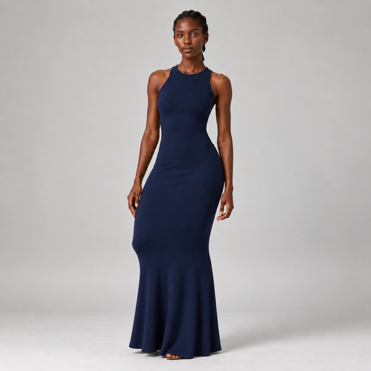 Flute Halter Maxi Dress in Navy