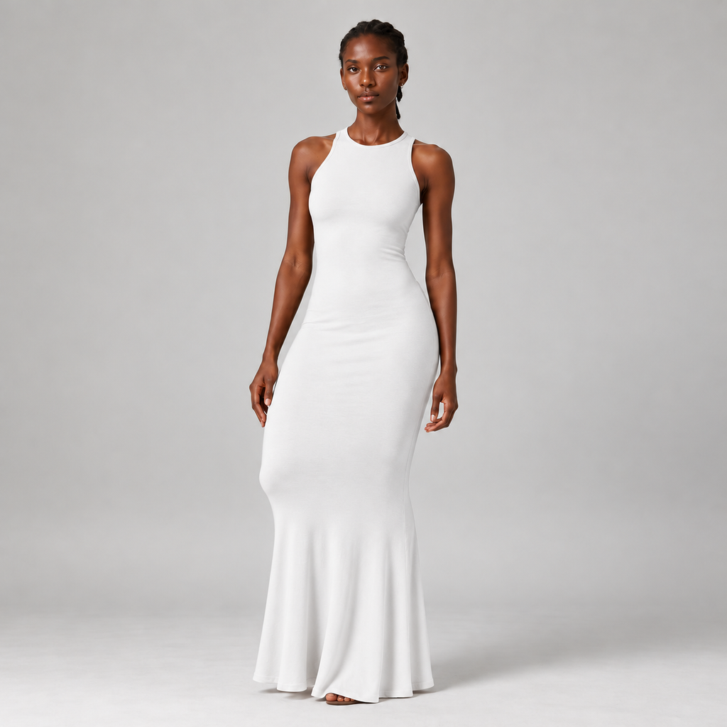 Flute Halter Maxi Dress in White