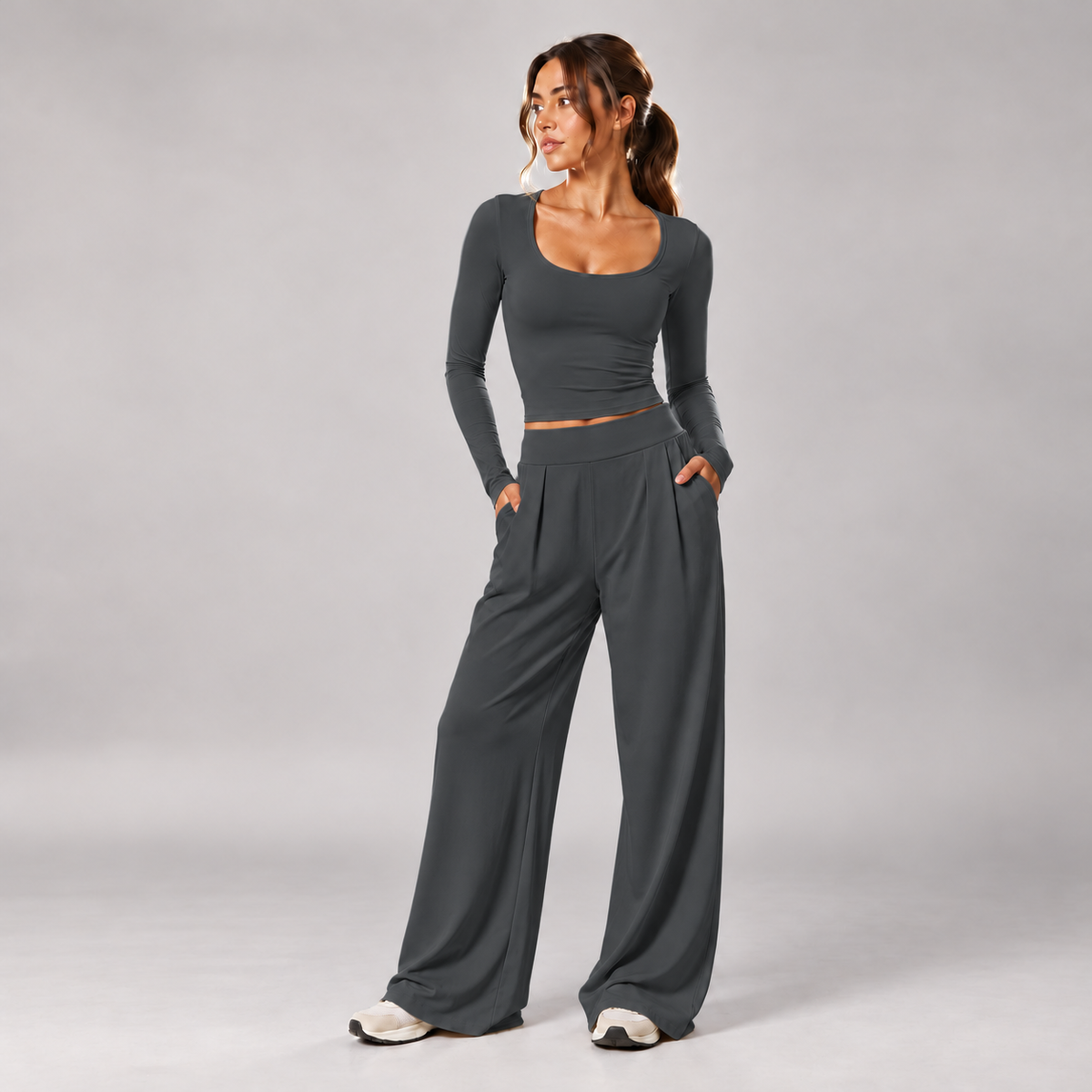 Halcyon Long-Sleeve Set in Charcoal