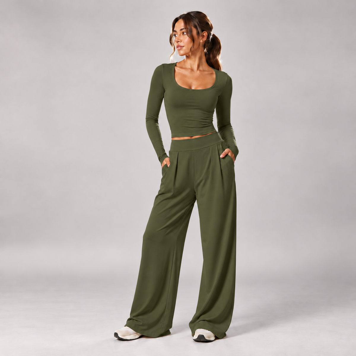 Halcyon Long-Sleeve Set in Olive