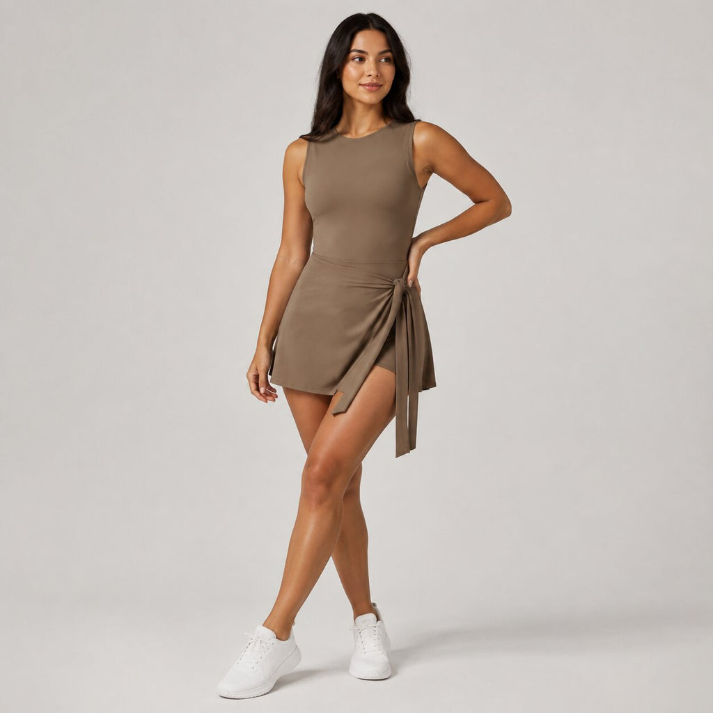 Breakline Wrap Dress in Warm Mocha Brown