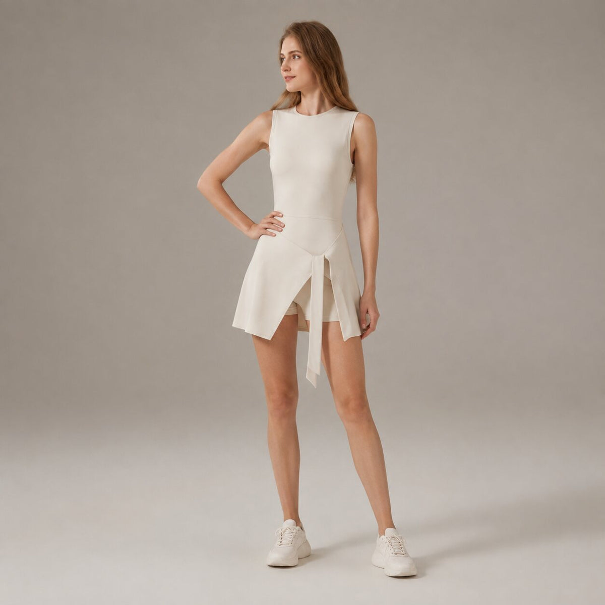 Cutline Tie Dress in Cream