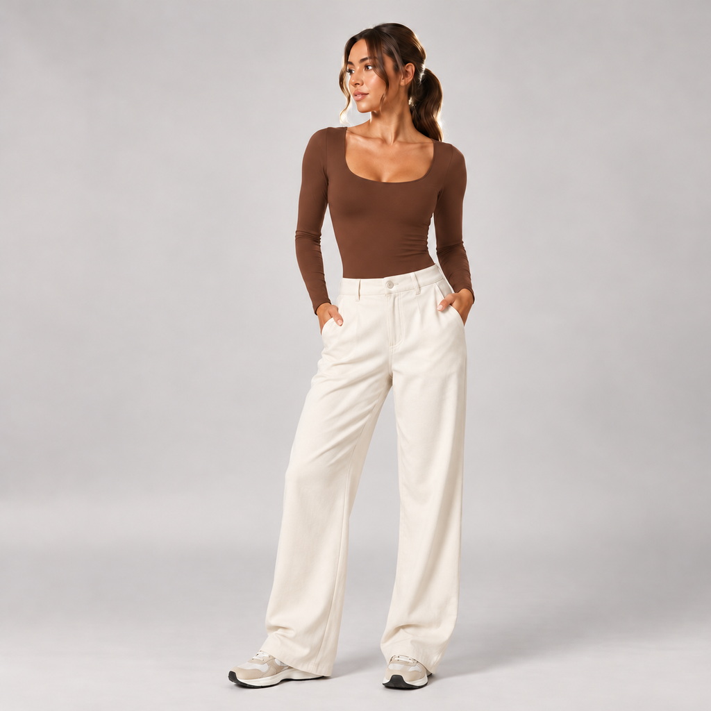 Second Skin Long-Sleeve Bodysuit in Chocolate