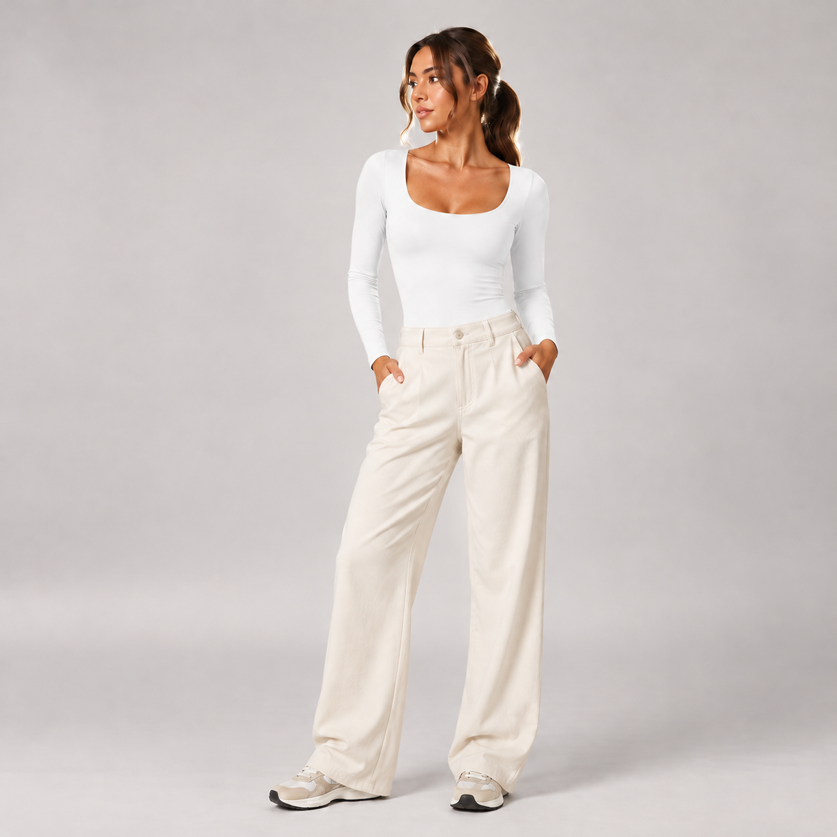 Second Skin Long-Sleeve Bodysuit in White